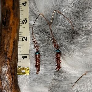 NWOT Handmade Copper Wire Wrapping Earrings Blue Beads